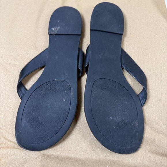 Tory Burch Monroe Black Leather Logo Flip Flops Womens Size 8M Embossed Sole - Picture 8 of 10